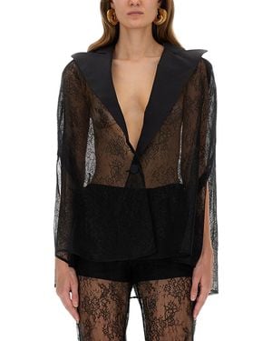 Nina Ricci Blazer-Inspired Lace Cape - Black