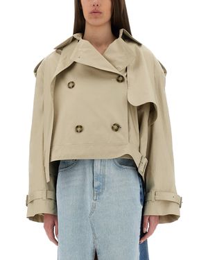 Stella McCartney Cropped Double-Breasted Trench Coat With Belt - Natural