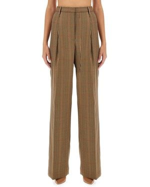 Dries Van Noten Check Pattern Regular Fit Wool Trousers (Size 38) - Natural