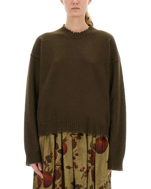 Uma Wang Boxy Cashmere Sweater With Frayed Edge Detail - Green