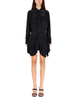 T By Alexander Wang Double Silk Chemisier Dress With Asymmetrical Draped Skirt - Black
