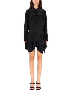 T By Alexander Wang Double Silk Chemisier Dress With Asymmetrical Draped Skirt - Black