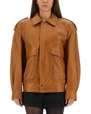 Saint Laurent Oversized Leather Jacket - Brown