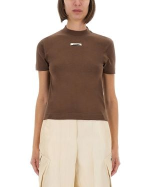 Jacquemus T-Shirt With Logo Patch - Brown
