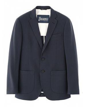 Herno Single-Breasted Linen Jacket - Blue