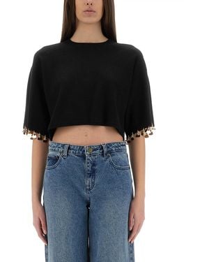 Rabanne Knit Crop T-Shirt - Black