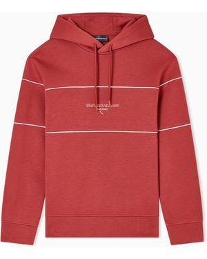 Emporio Armani Sweatshirt Mit Kapuze Aus Doppellagigem Jersey Mit Kapuze Und 3D-Logo - Rot