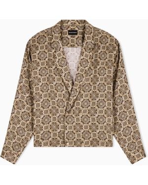 Emporio Armani Double-Breasted Satin Shirt With All-Over Print - Natural