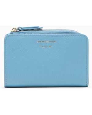 Emporio Armani Textured Leather Billfold Wallet With Zip-Around Closure - Blue