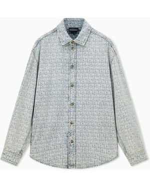 Emporio Armani Denim Shirt With An All-Over Jacquard Monogram Pattern - Grey