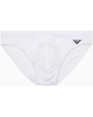 Emporio Armani Asv Essential Recycled-microfibre Low-rise Swim Briefs - White