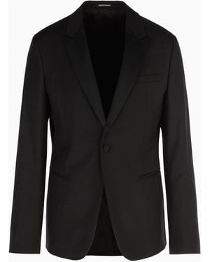 Emporio Armani Worsted Single-Breasted Jacket - Black