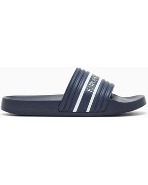 Emporio Armani Pvc Sliders With Logo Tape - Blue