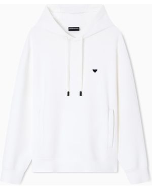Emporio Armani Double-Jersey Hooded Sweatshirt With Embroidered Micro Eagle Logo - White