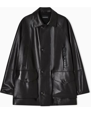 Emporio Armani Ultra-Light Lambskin Nappa Leather Pea Coat - Black
