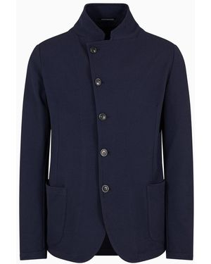 Emporio Armani Giacca Collo Guru Con Allacciatura Decentrata In Jersey Tecnico Effetto 3d - Blu