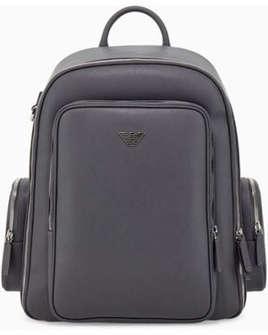 Emporio Armani Backpack With A Metallic Logo And-Tone Zips - Grey