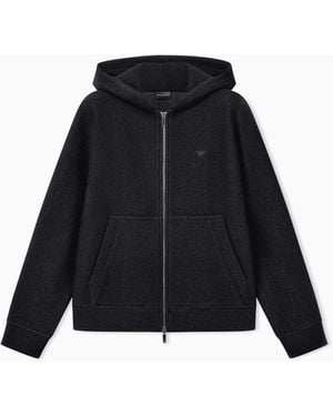 Emporio Armani Hooded Boiled Wool Jacket With Zipper Signature Capsule - Black