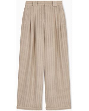 Emporio Armani Cold-Dyed Textured Striped Dobby Fabric Trousers - Natural