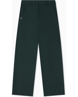 Emporio Armani Stretch Brushed Cotton Trousers With A Leather Logo Label - Green