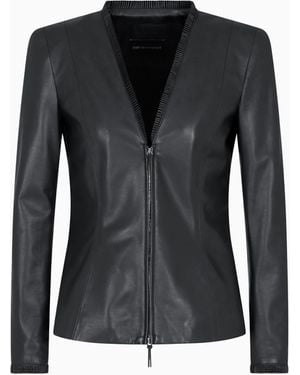 Emporio Armani Glove-Quality, Lambskin Nappa Leather Slim-Fit Jacket - Black