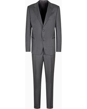Emporio Armani Single-Breasted Suit With Micro Jacquard Made Of A Wool And Silk Blend - Grey