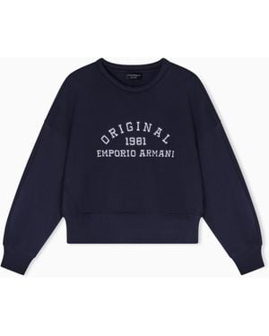 Emporio Armani Icon Organic Jersey Sweatshirt With Logo Embroidery - Blue