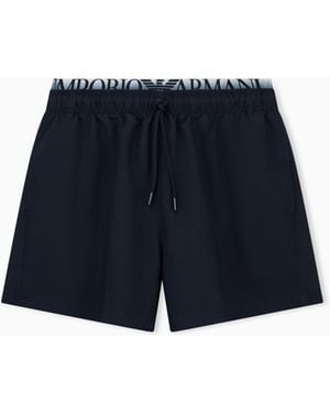Emporio Armani Swim Shorts With Logo Waistband - Blue