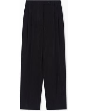 Emporio Armani Trousers With Pleats With A Lurex Pinstriped Motif - Black