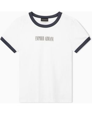 Emporio Armani Cotton Jersey T-Shirt With Front Logo And Contrasting Trim - White