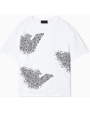 Emporio Armani Jersey T-Shirt With Rhinestone Eagle - White