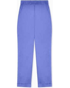 Emporio Armani Pure Linen Trousers With Elasticated Waist - Blue