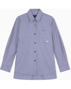 Emporio Armani Striped Cotton Poplin Shirt With A Single Chest Pocket - Purple