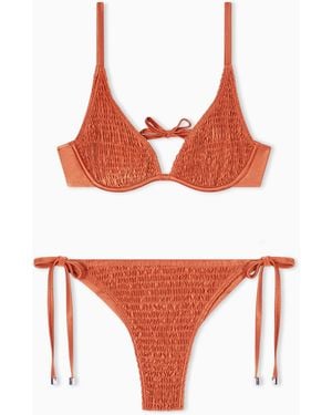 Emporio Armani Lycra Smocked Triangle Bikini - Red