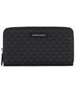 Emporio Armani Portafoglio Zip Around Eagle All Over - Nero