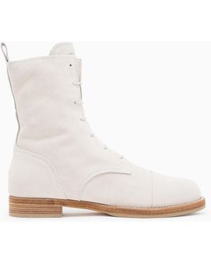Emporio Armani Icon Suede Lace-Up Ankle Boots - White
