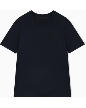 Emporio Armani Oversized Viscose T-Shirt With Front And Back Devoré Print - Blue