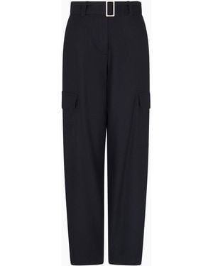 Emporio Armani Pantalon Cargo En Tissu Léger De Mélange De Laine Vierge Capsule Winter Urbanism - Bleu