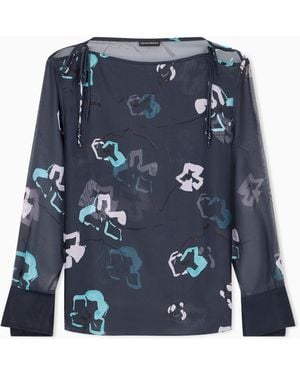 Emporio Armani Bluse Aus Seidenchiffon Mit Abstraktem Blumenmuster - Blau