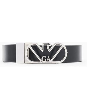 Emporio Armani Leather Reversible Belt With Eagle Buckle - White