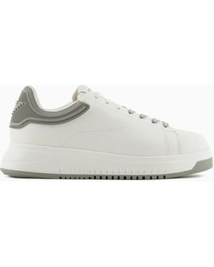 Emporio Armani Sneaker Aus Leder Mit Fersenteil Aus Gummi Und Profilierter Sohle - Weiß