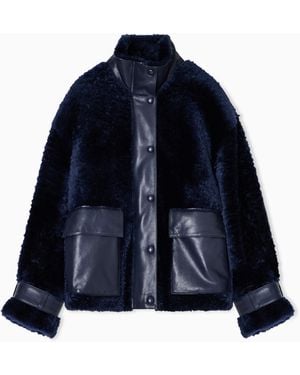 Emporio Armani Lamb Shearling Sheepskin With Nappa-Leather Details - Blue