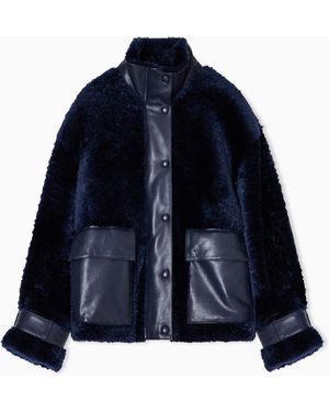 Emporio Armani Lamb Shearling Sheepskin With Nappa-Leather Details - Blue