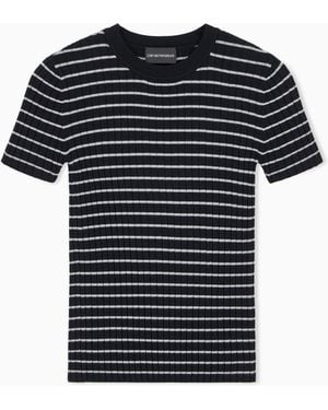 Emporio Armani Jersey De Manga Corta Y Cuello Redondo Con Canalé A Rayas - Negro
