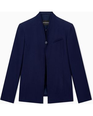 Emporio Armani Blazer Regularschnitt Aus Crepe-Gabardine Mit Stehkragen - Blau