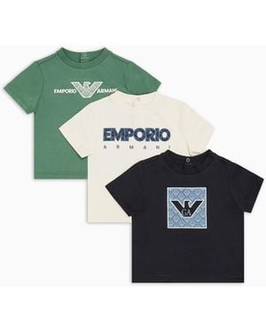 Emporio Armani Asv Three-Pack Of Jersey T-Shirts With Graphic Design Logo Print - Green