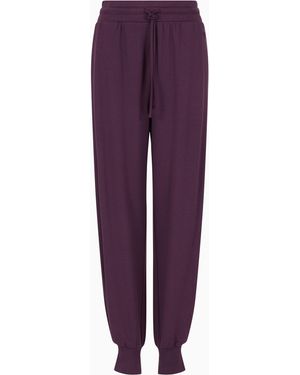 Emporio Armani Viscose Loungewear Joggers With Micro-Eagle Embroidery - Purple