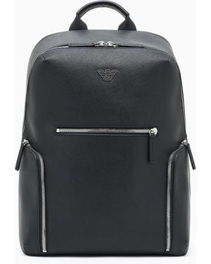 Emporio Armani Regenerated Backpack With Saffiano Print And Logo Essential - Black