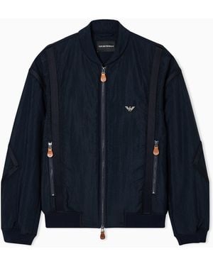 Emporio Armani Nylon Bomber Jacket With Passementerie Tape - Blue