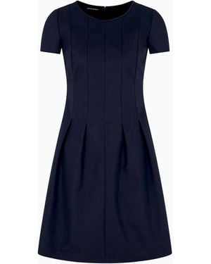 Emporio Armani Couture Cotton Blend Dress With Pleats - Blue